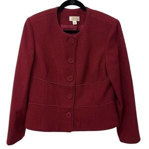 TALBOTS Vintage Red Wool Tweed Blend Size 14 Made in USA Bolero Blazer